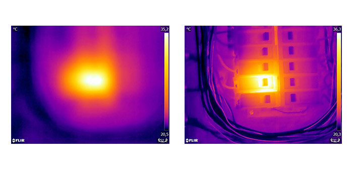 Abb. 1: Auf dem nicht fokussierten Bild (links) ist nur eine diffuse ”Wärmewolke” erkennbar. Das fokussierte Bild (rechts) zeigt deutlich, welches Objekt betrachtet wird, und wo es warm ist.