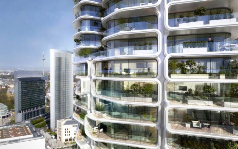 Mit 47 Stockwerken und rund 340 Wohneinheiten entsteht in Frankfurt Deutschlands höchstes Wohnhochhaus. - Grafiken: © Magnus Kaminiarz & Cie.