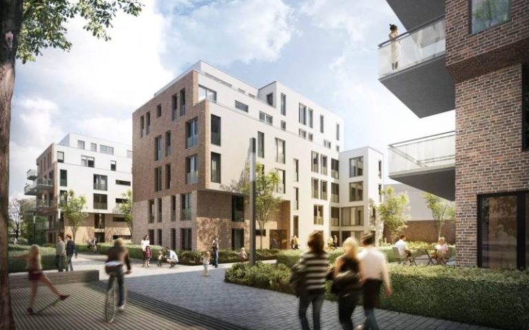 Das Ensemble besteht aus drei Gebäuden mit insgesamt rund 6.100 Quadratmetern Wohnfläche und 56 Tiefgaragenstellplätzen. - Bild: © Deutsche Immobilien AG