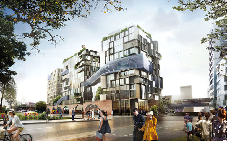 Wohnbauprojekte in der Hauptstadt – Berlin wächst von innen Das Eckwerk besteht aus zwölfgeschossigen Hybriden aus Wohn- und Forschungsgebäude. - Bild: © Kleihues, Berlin