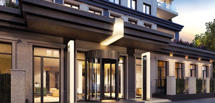 Projekt Onyx – First Class Living Westend, Frankfurt/Main, Eingangsbereich bei Nacht. - alle Fotos: © Assmann beraten + planen