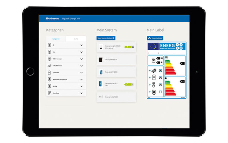Effizienzlabel nun auch für alte, ineffiziente Heizkessel Buderus unterstützt seine Handwerkspartner beim Labeling für Neugeräte - beispielsweise mit der Software Logasoft EnergyLabel. - © Buderus