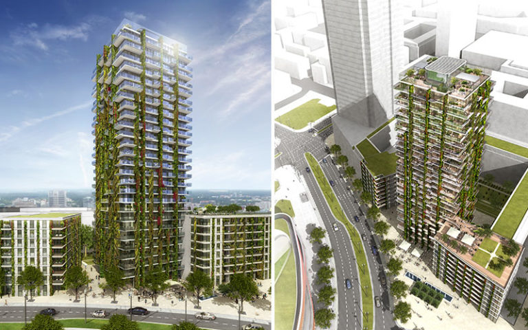 Hängende Gärten schmücken Frankfurts jüngstes Wohnhochhaus. - Bild: © Magnus Kaminiarz & Cie. Architektur