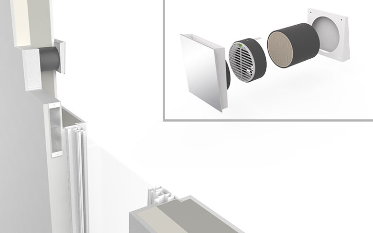 Dezentrale Wohnraumlüftung von Kermi sorgt für gesundes Raumklima Die Lüftung verschwindet vollständig in der Fensterlaibung – die Auslassgitter sind kaum sichtbar.