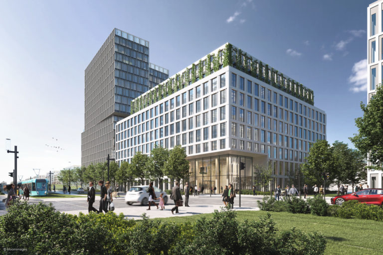 Frankfurts erstes Bürohaus in Holz-Hybrid-Bauweise